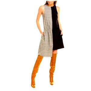 Tibi Sana Check Colorblock Shift Dress 2 Asymmetric Modern Lagenlook Deconstruct